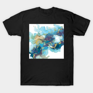 Blue and gold abstract alcohol ink art print T-Shirt